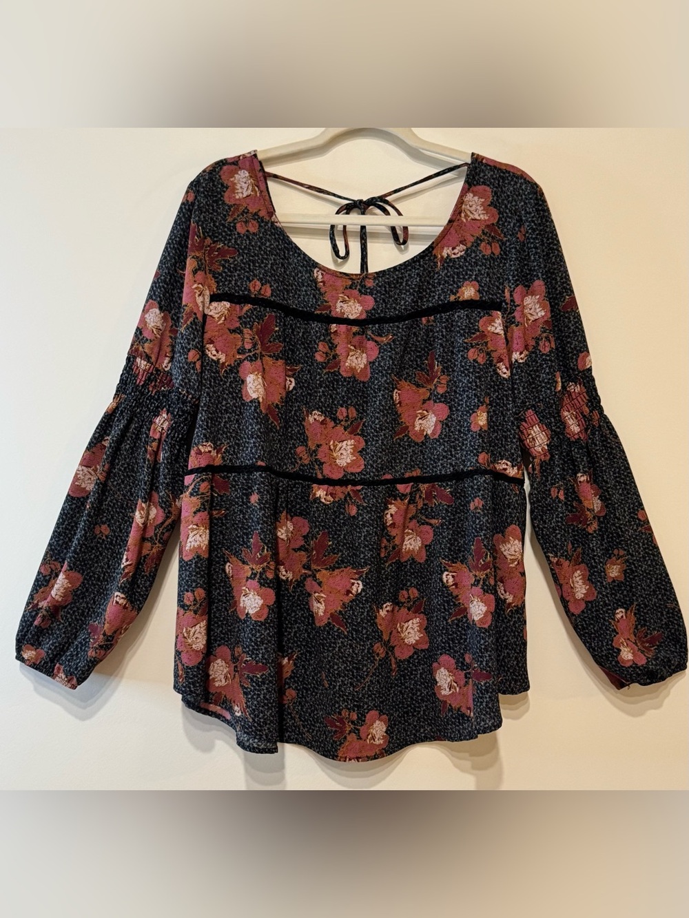 KNOX ROSE Floral Boho Peasant Blouse Crochet Detail Size XXL